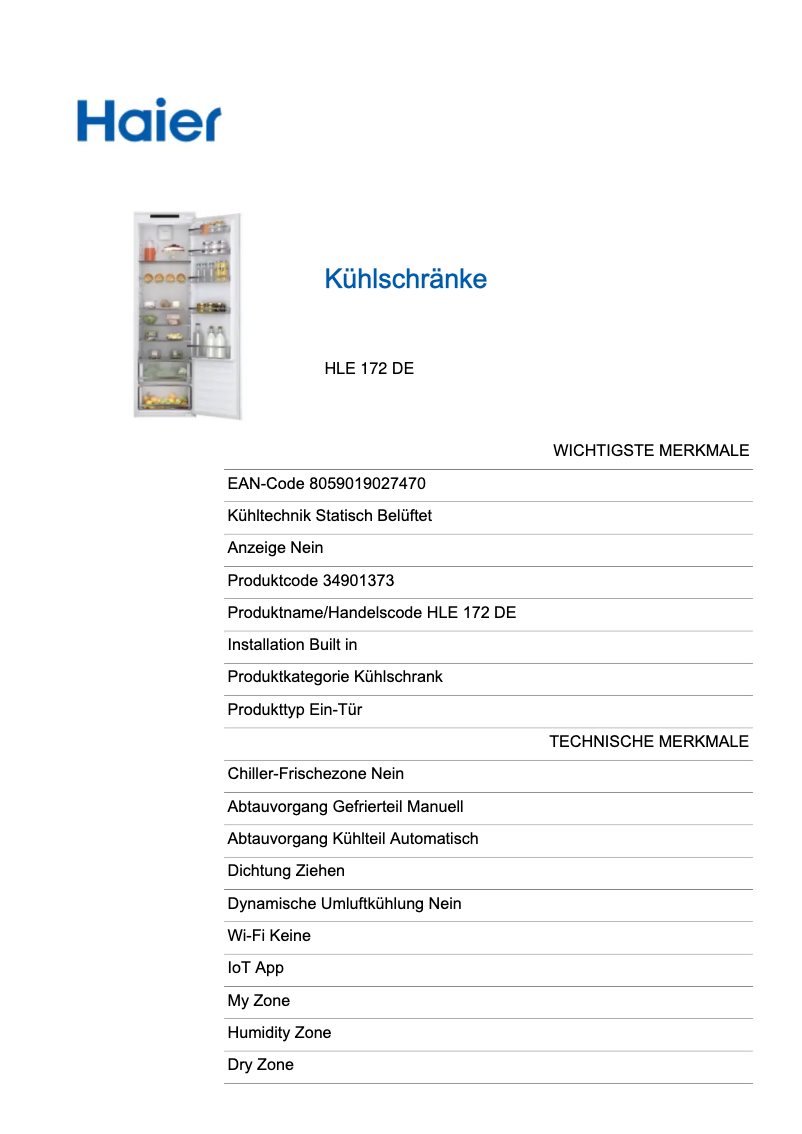 Page 1 de la notice Label énergétique Haier HLE 172 DE
