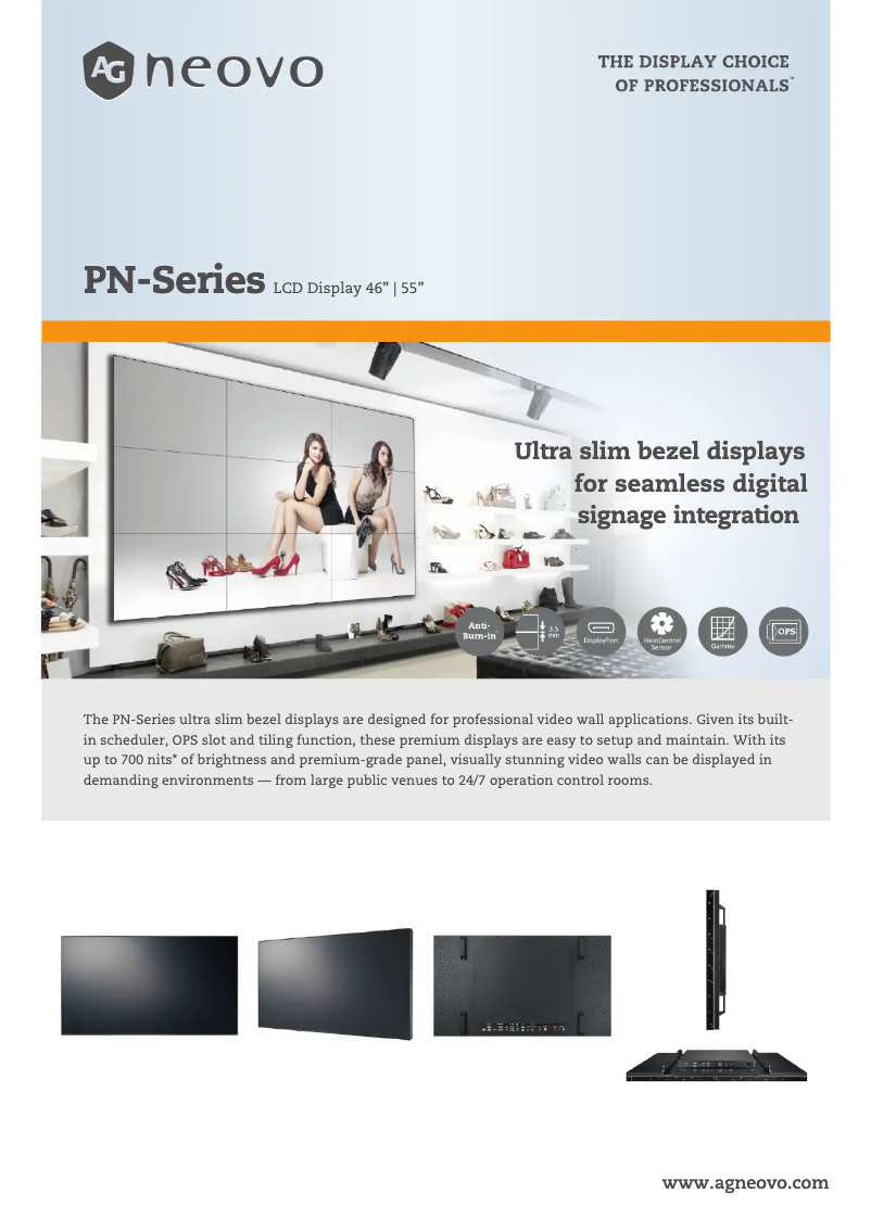 Page 1 de la notice Fiche technique AG Neovo PN-55H