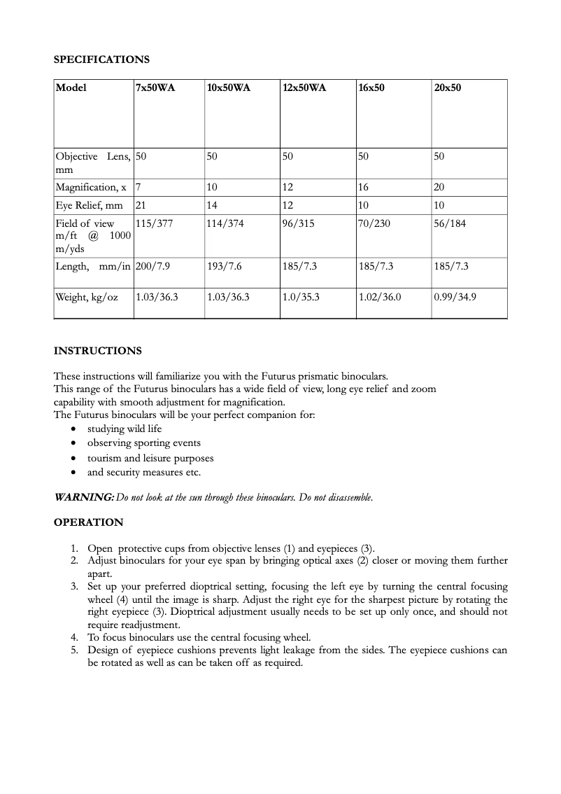 Page 1 de la notice Manuel utilisateur Yukon FUTURUS 16X50