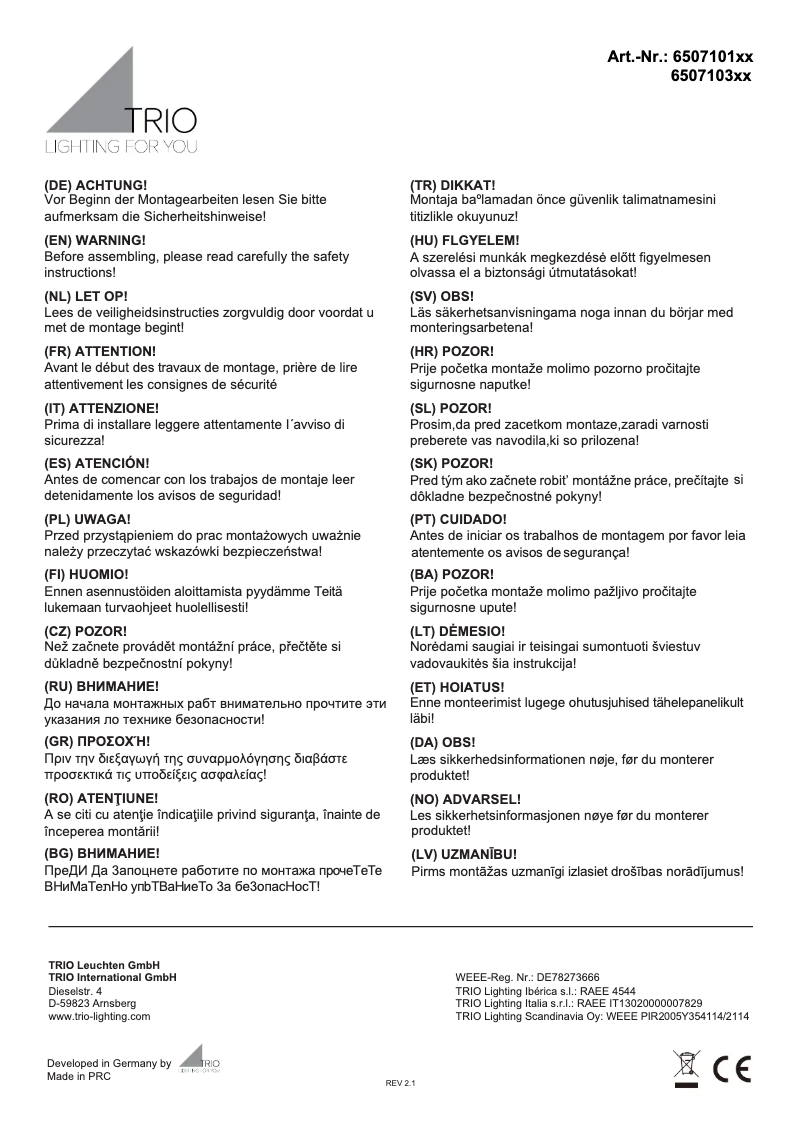 Página 1 del manual Manual de usuario Trio Lighting Zagros 650710132