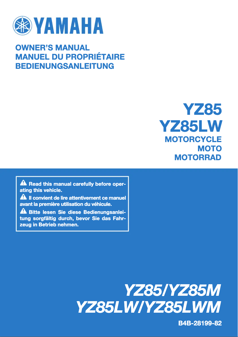 Image de la première page du manuel de l'appareil YZ85 (2021)