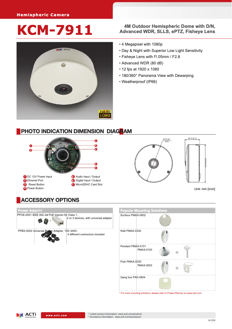 Page n°1 - Fiche technique ACTi KCM-7911