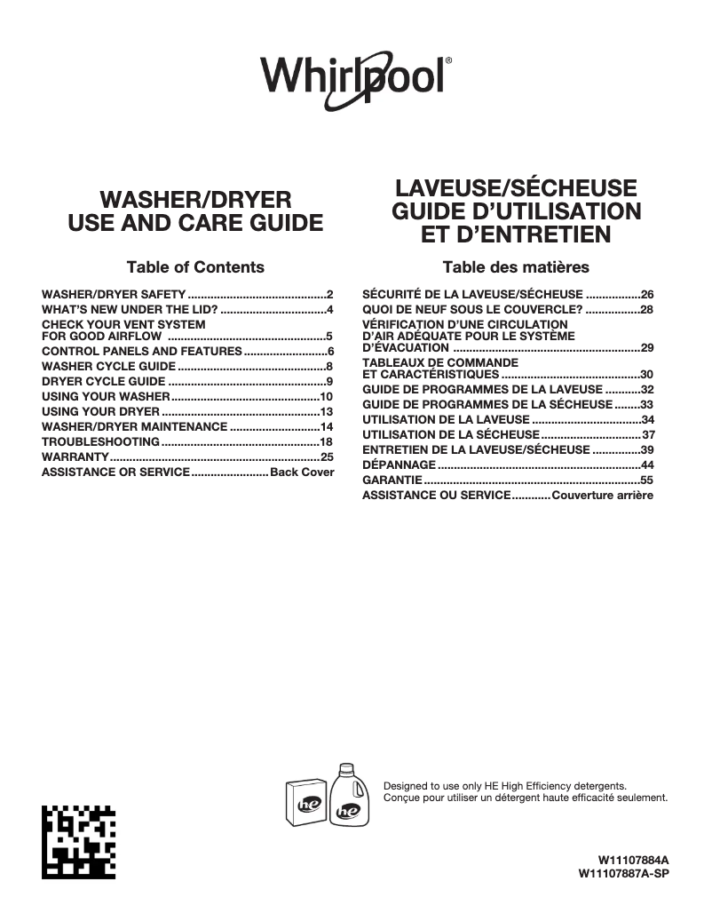 Page 1 de la notice Manuel utilisateur Whirlpool WET4024HW