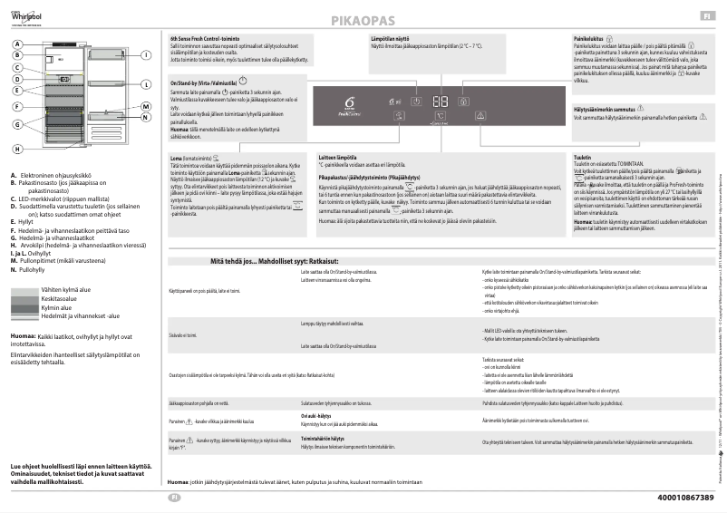 Page 1 de la notice Manuel utilisateur Whirlpool ARG 18082 A++