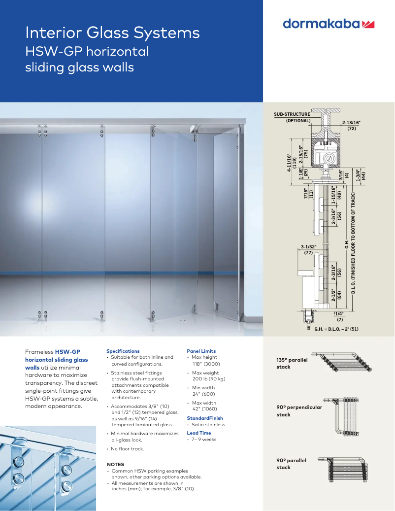 Page 1 de la notice Fiche technique Dormakaba HSW-GP