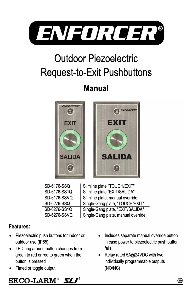 Page 1 de la notice Manuel utilisateur Seco-Larm SD-6176-SS1Q