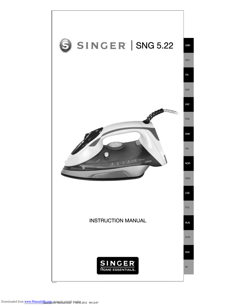 Page n°1 - Manuel utilisateur Singer SNG 5.22