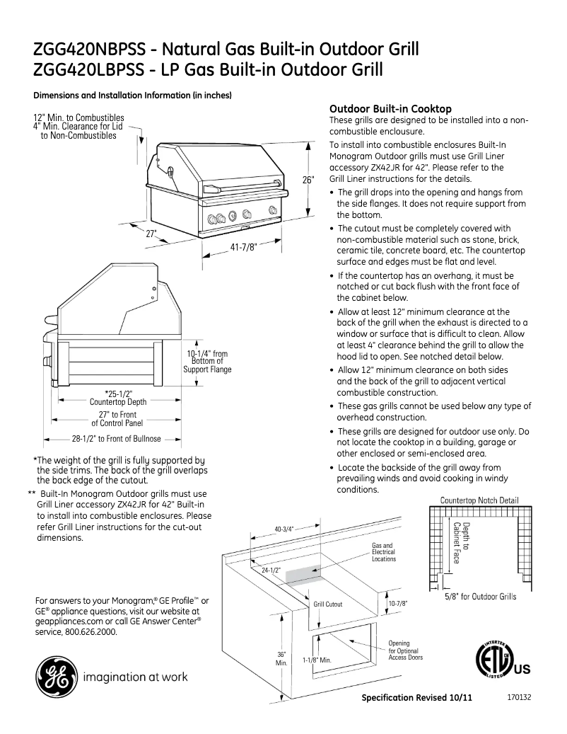 Page 1 de la notice Fiche technique GE ZGG420LBPSS