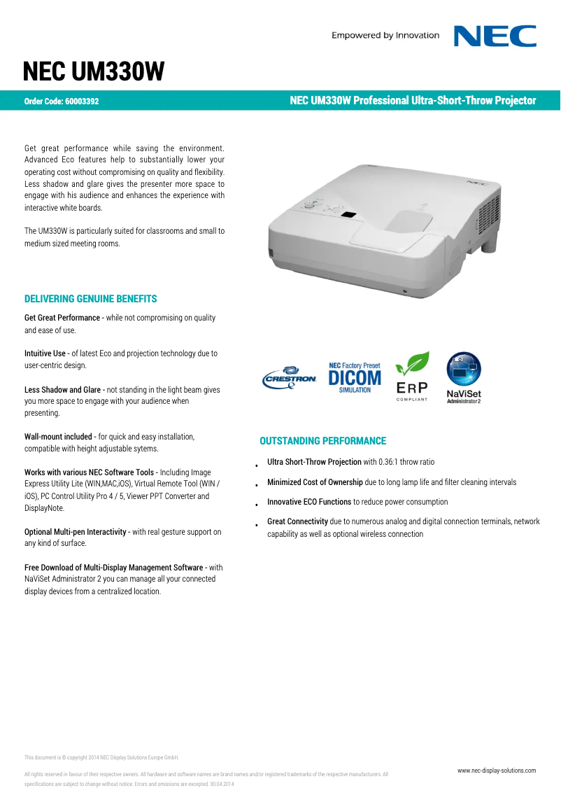 Image de la première page du manuel de l'appareil UM330W