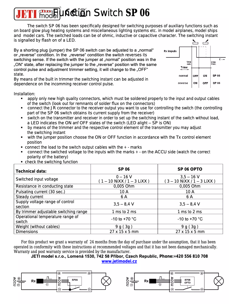 Page 1 de la notice Manuel utilisateur JETI SP 06 opto