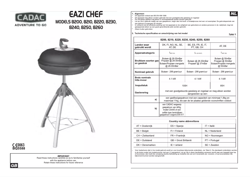 Page 1 de la notice Manuel utilisateur Cadac Eazi Chef 8240
