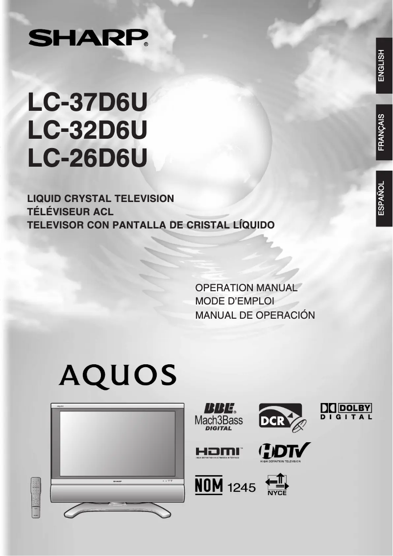 Page 1 de la notice Manuel utilisateur Sharp LC-32D6U
