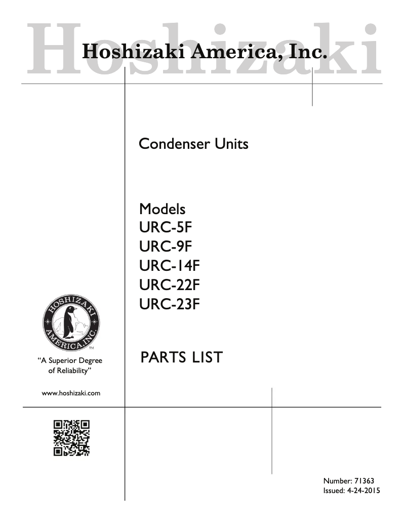 Page 1 de la notice Manuel utilisateur Hoshizaki URC-9F