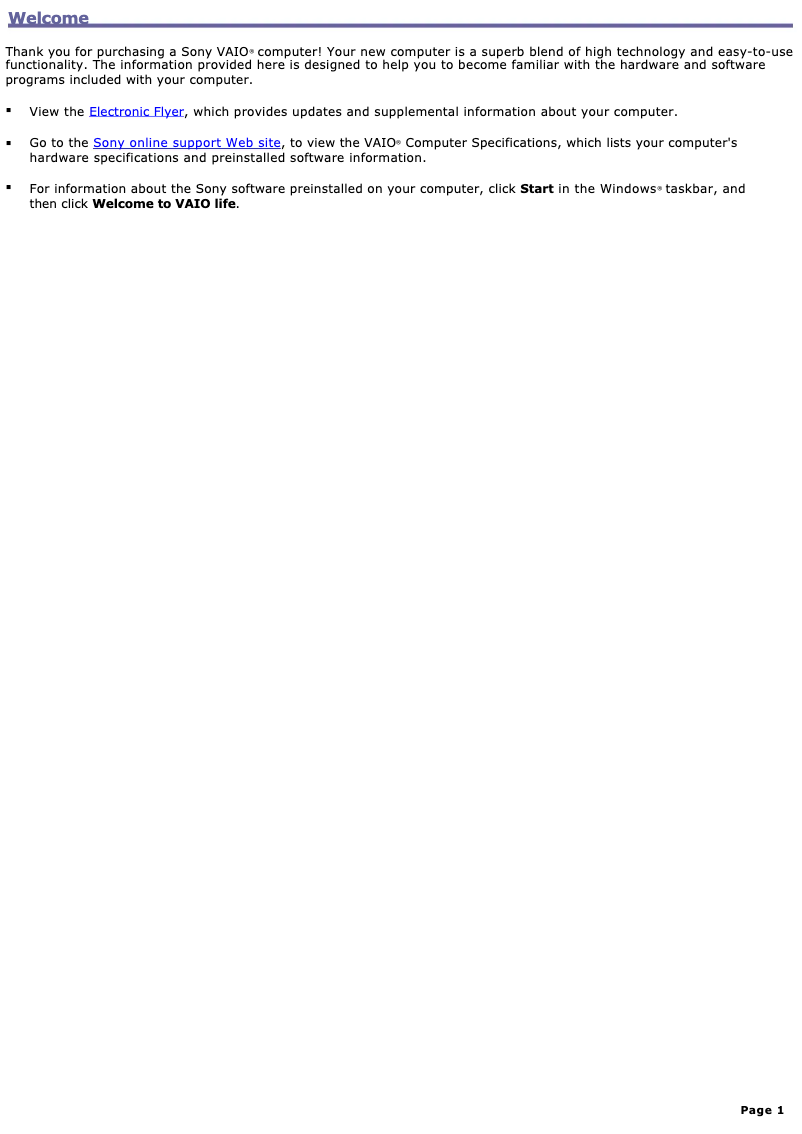 Imagen de la primera página del manual del dispositivo Vaio VGC-RB39CP