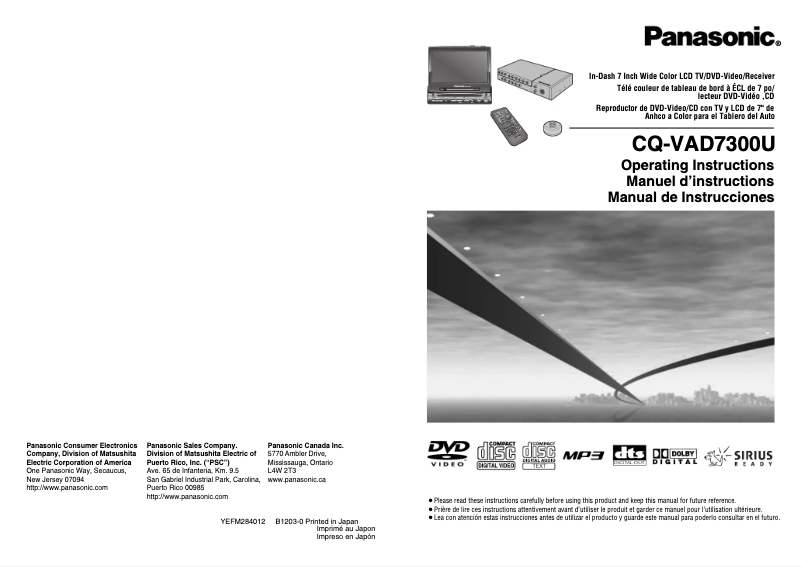 Image de la première page du manuel de l'appareil CQ-VAD7300U