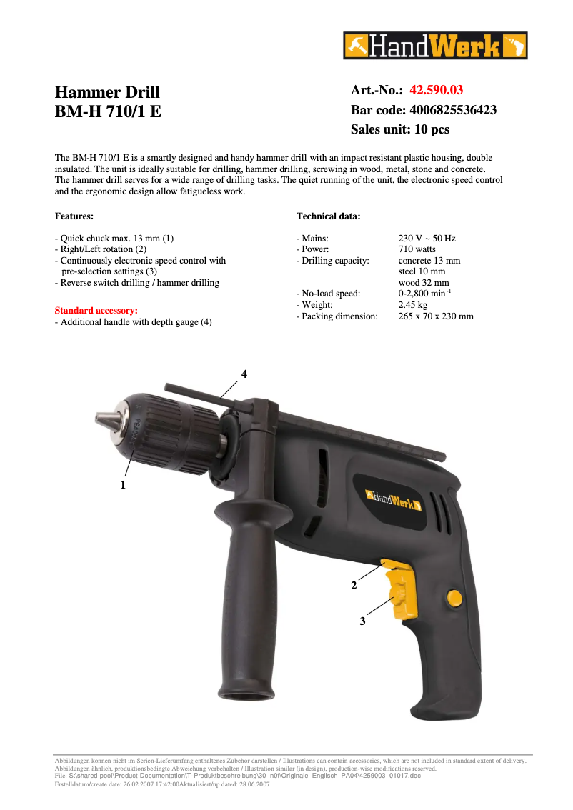 Page n°1 - Manuel utilisateur Handwerk BM-H 710/1 E