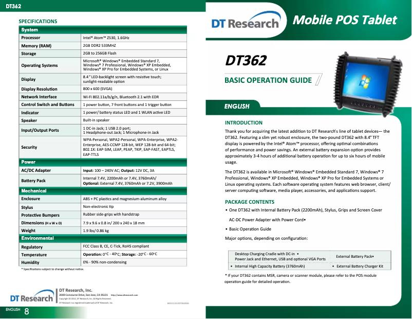 Page n°1 - Manuel utilisateur DT Research DT362