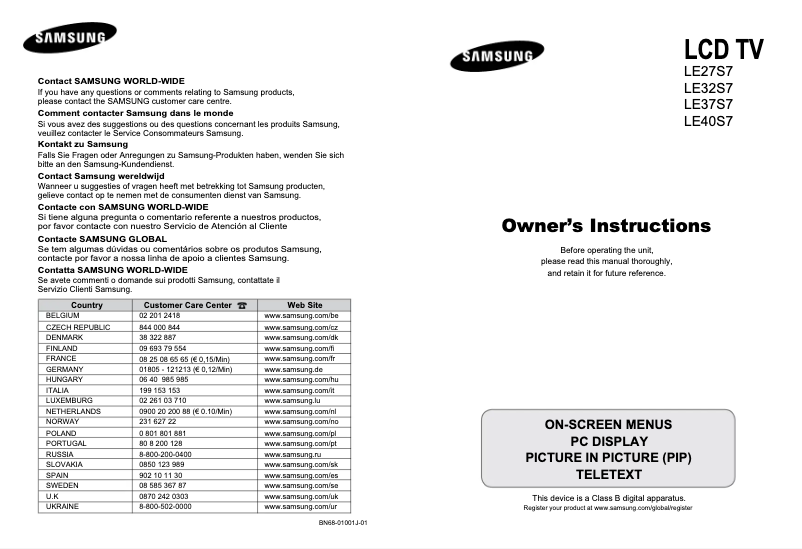 Page 1 de la notice Manuel utilisateur Samsung LE27S71B