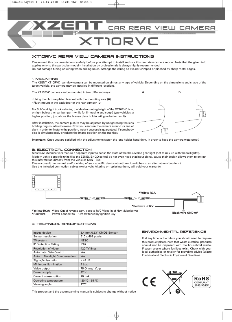 Image de la première page du manuel de l'appareil XT10RVC
