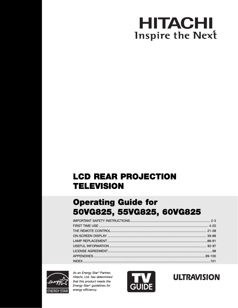 Page n°1 - Manuel utilisateur Hitachi 50VG825