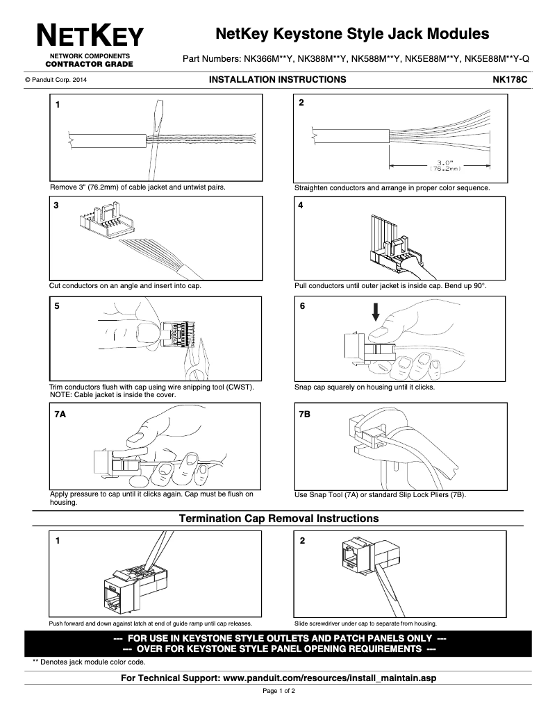 Page 1 de la notice Manuel utilisateur Panduit NK5E88MBUY
