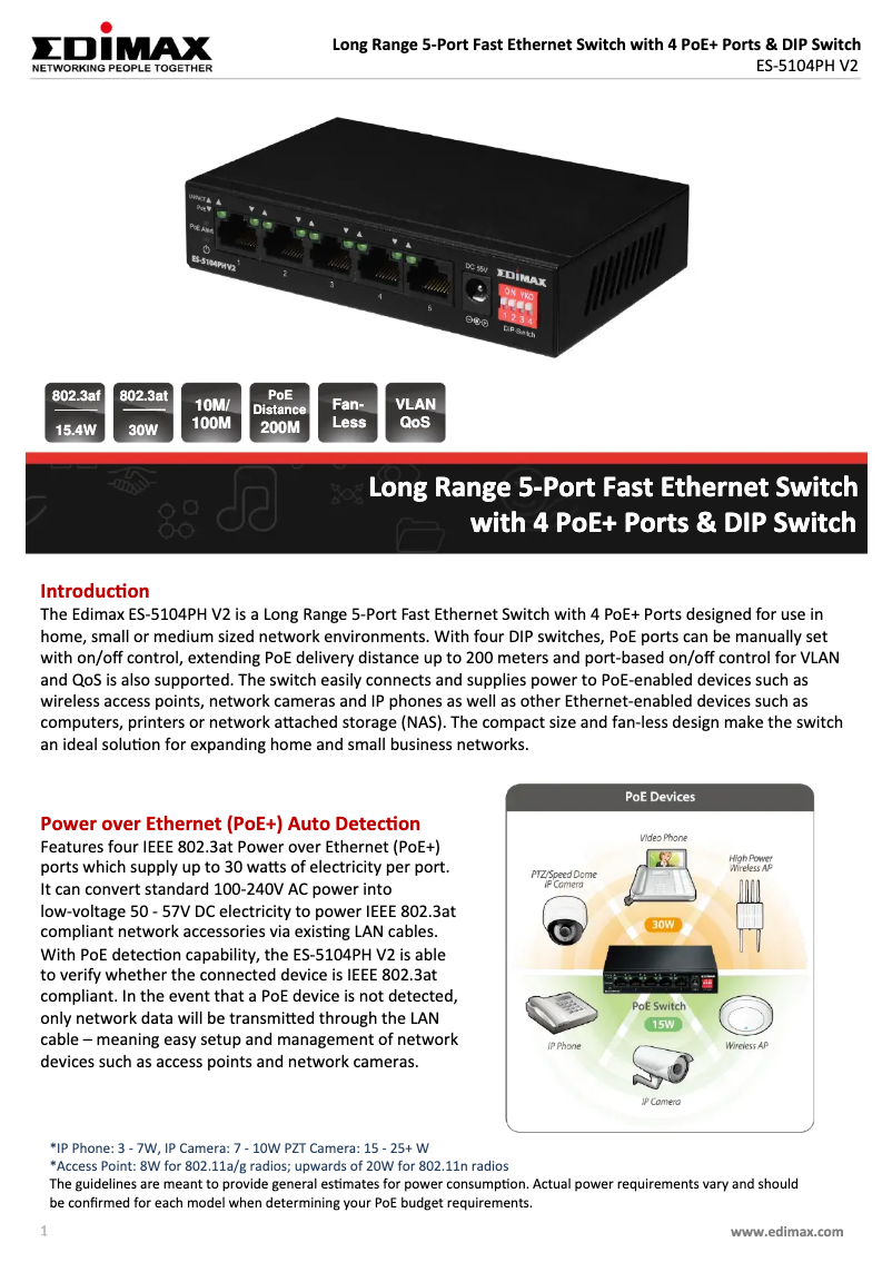 Page n°1 - Fiche technique Edimax ES-5104PH V2