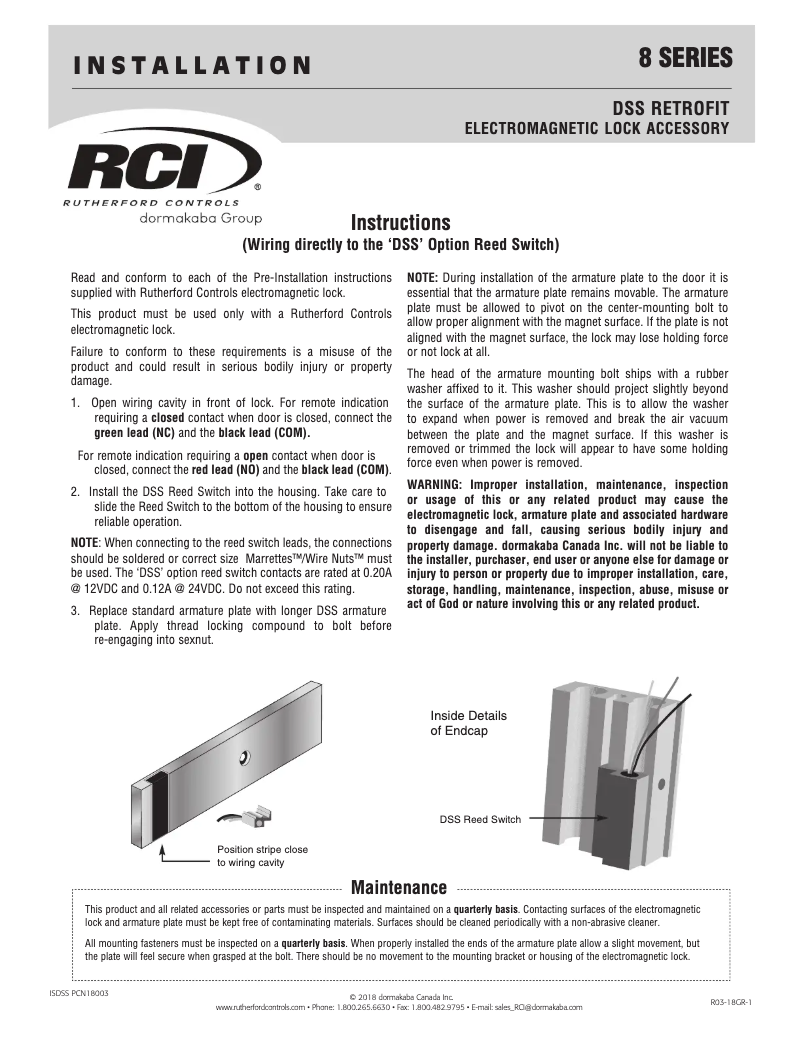Page 1 de la notice Manuel utilisateur Dormakaba RCI 8