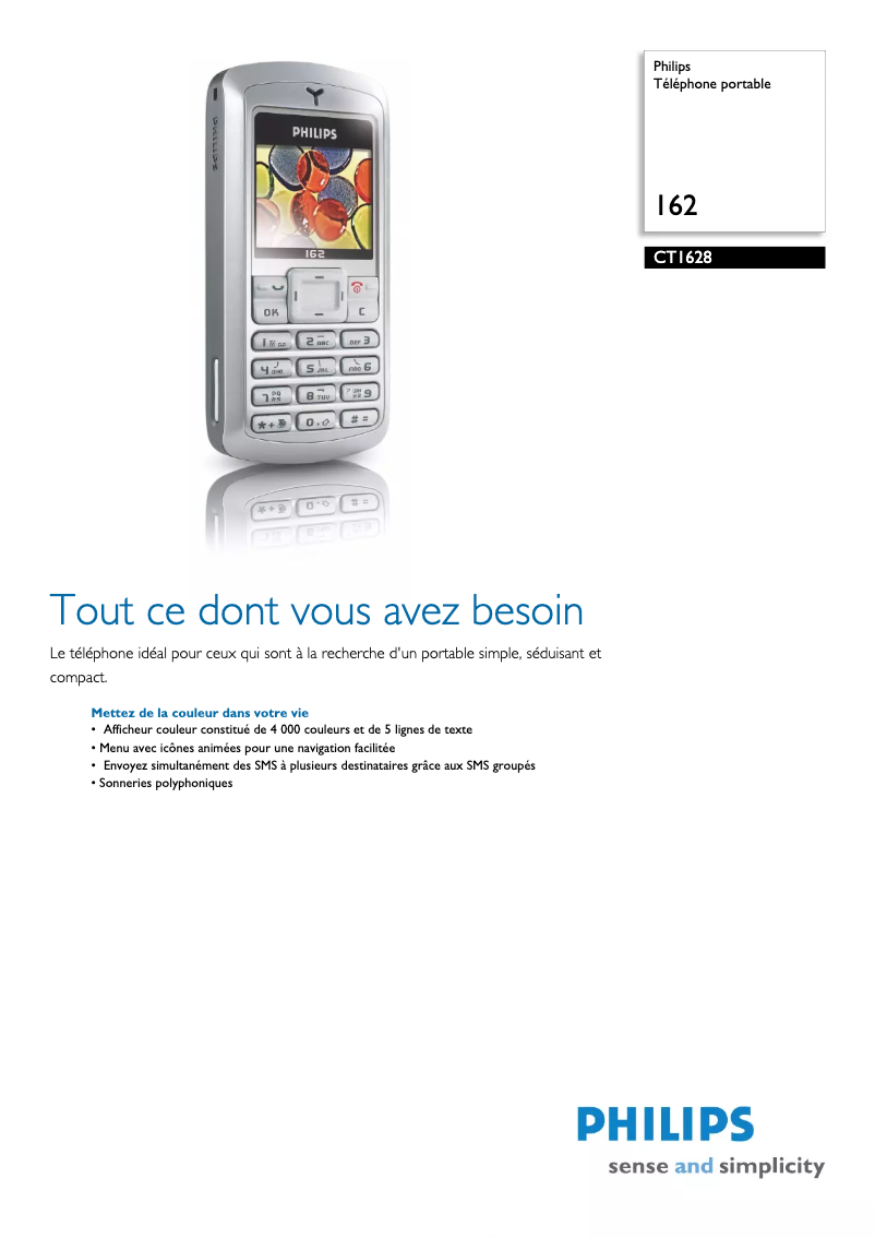 Page 1 de la notice Fiche technique Philips CT1628