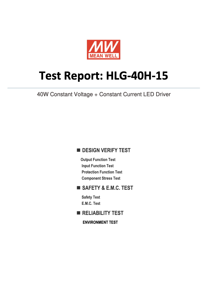 Page n°1 - Fiche technique Mean Well HLG-40H-15