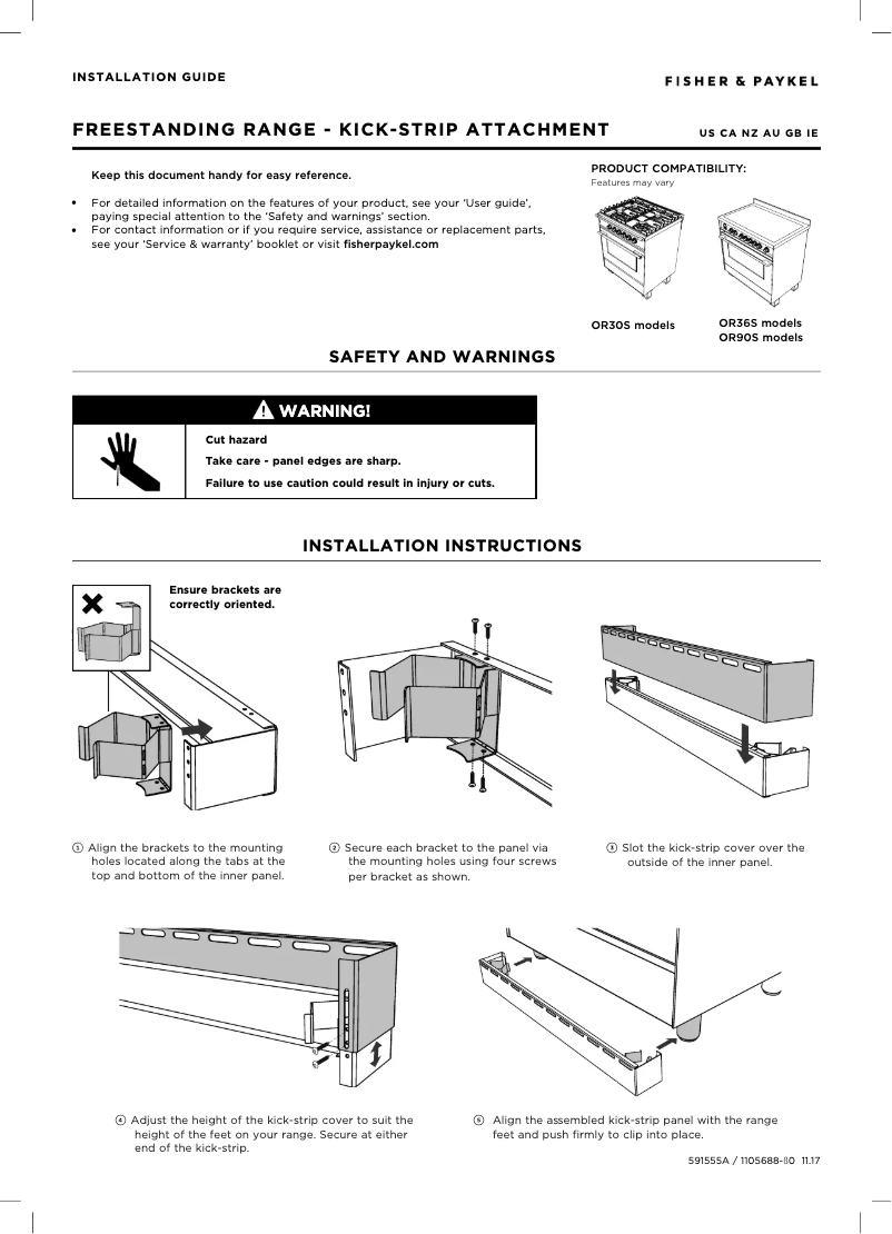 Page 1 de la notice Guide d'installation Fisher & Paykel OR90SCG6R1