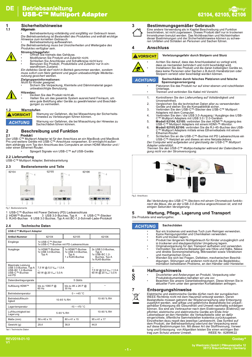 Page n°1 - Manuel utilisateur Goobay 62106