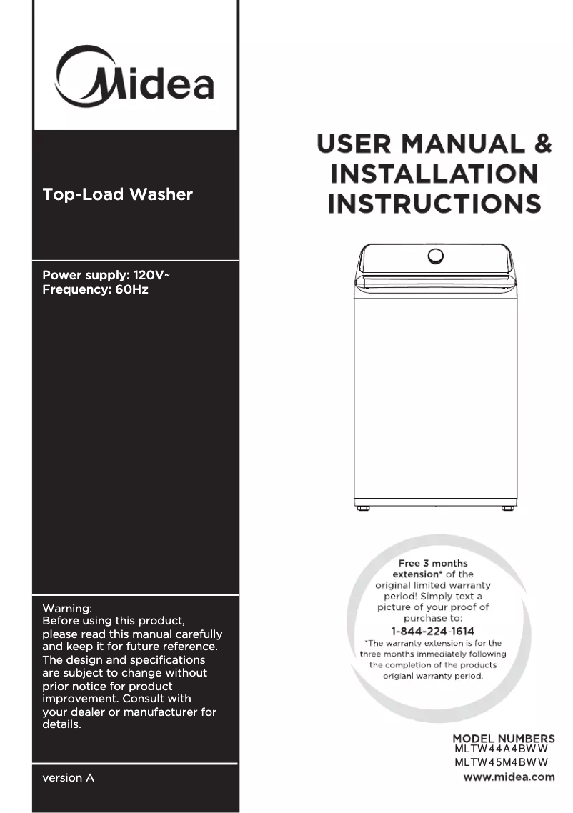 Página 1 del manual Manual de usuario Midea MLTW45M4BWW