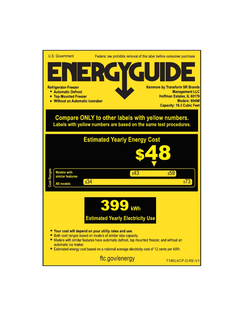 Page 1 de la notice Label énergétique Kenmore 60499