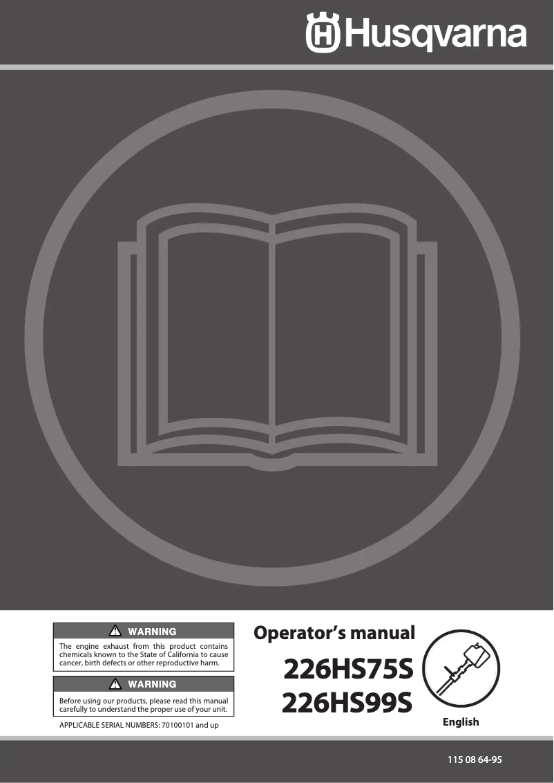 Page 1 de la notice Manuel utilisateur Husqvarna 226HS99S