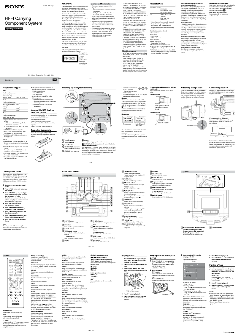 Image de la première page du manuel de l'appareil FH-SR1D
