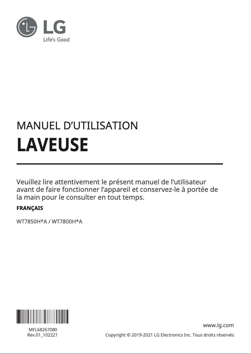 Page 1 de la notice Manuel utilisateur LG WT7850HVA