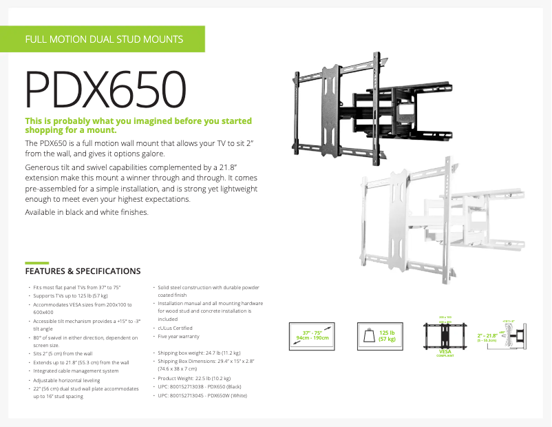 Page 1 de la notice Fiche technique Kanto PDX650