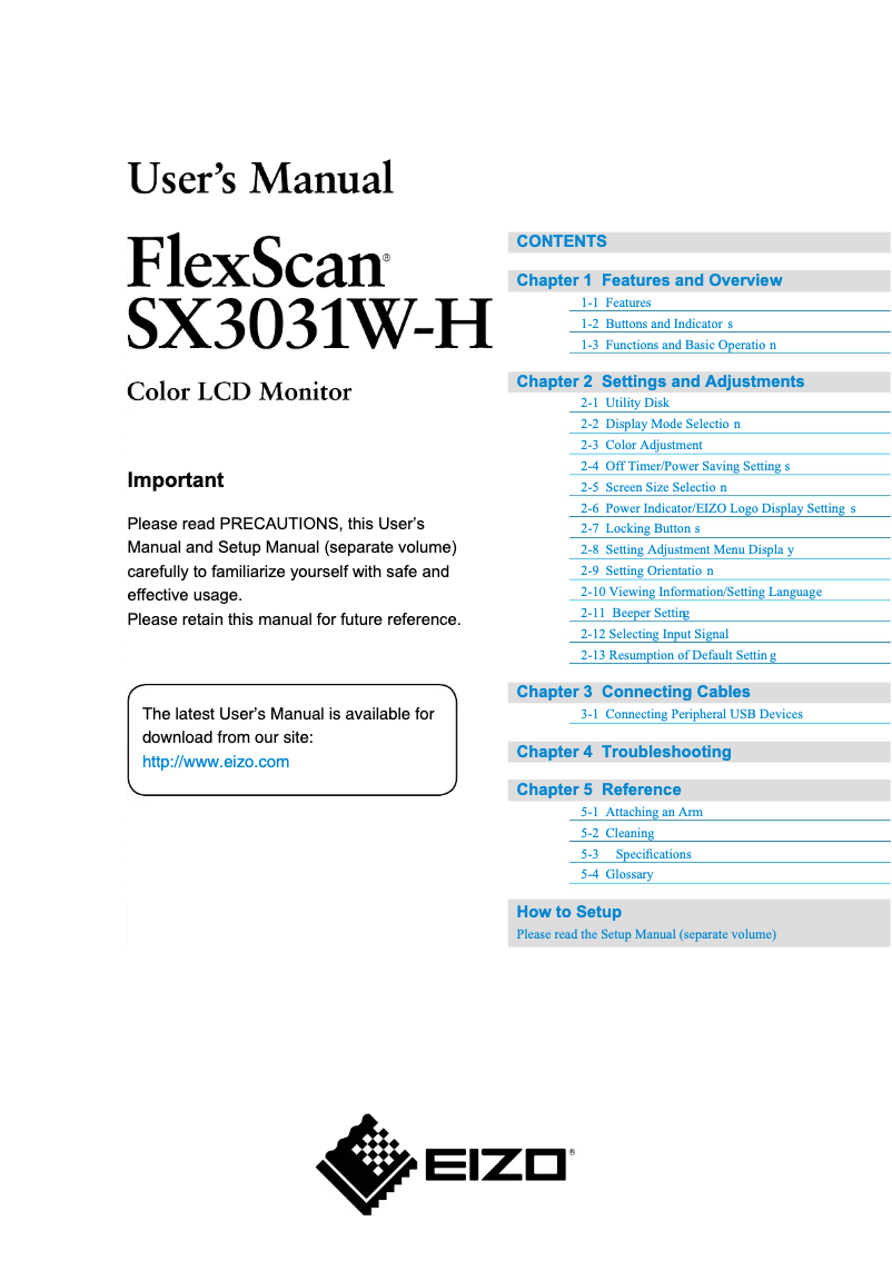 Page 1 de la notice Manuel utilisateur Eizo FlexScan SX3031W