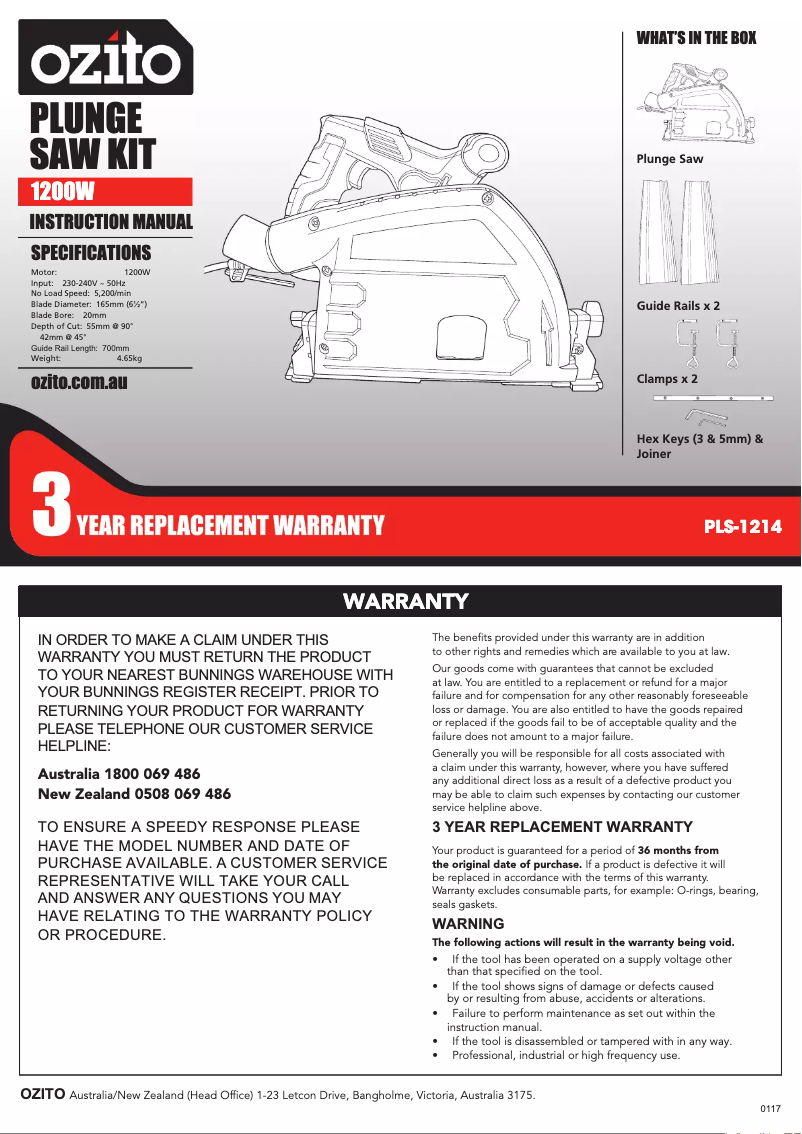 Page n°1 - Manuel utilisateur Ozito PLS-1214
