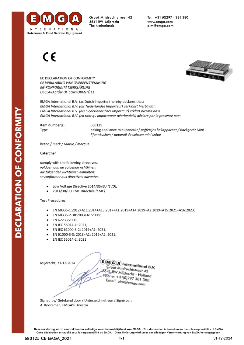 Page 1 de la notice Manuel utilisateur CaterChef 680125