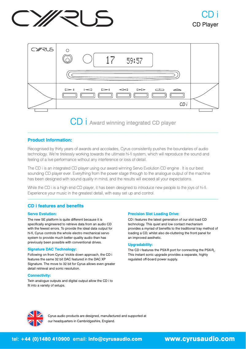 Page 1 de la notice Brochure Cyrus CDi