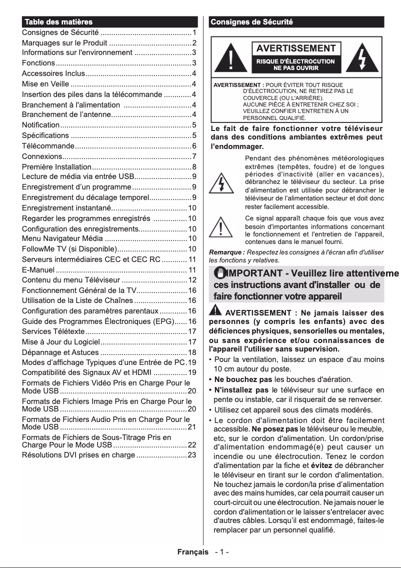 Page 1 de la notice Manuel utilisateur Edenwood ED4302FHD