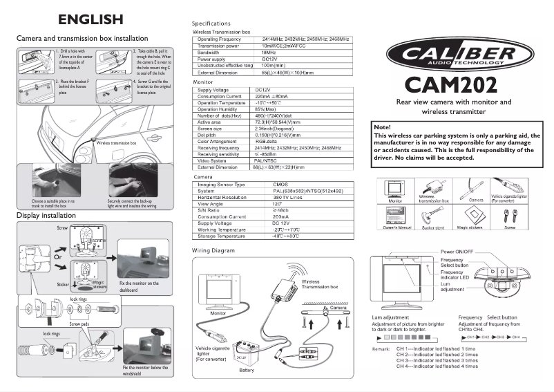 Image de la première page du manuel de l'appareil CAM202
