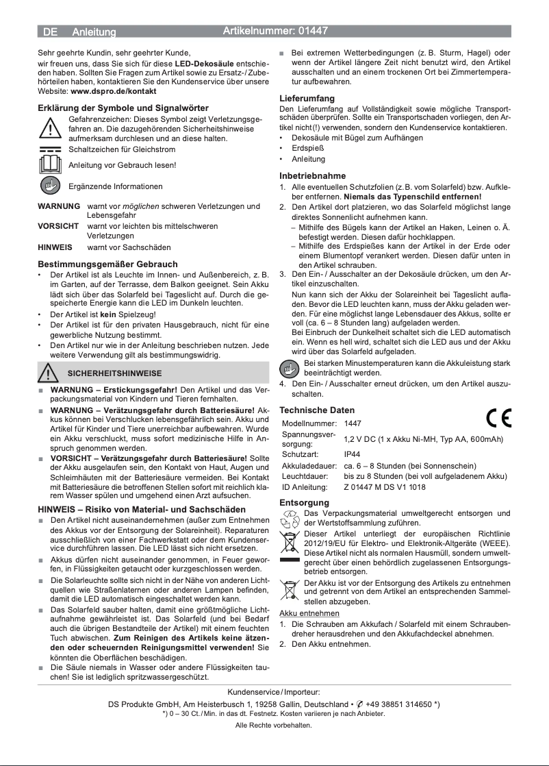 Page 1 de la notice Manuel utilisateur EasyMaxx 06939