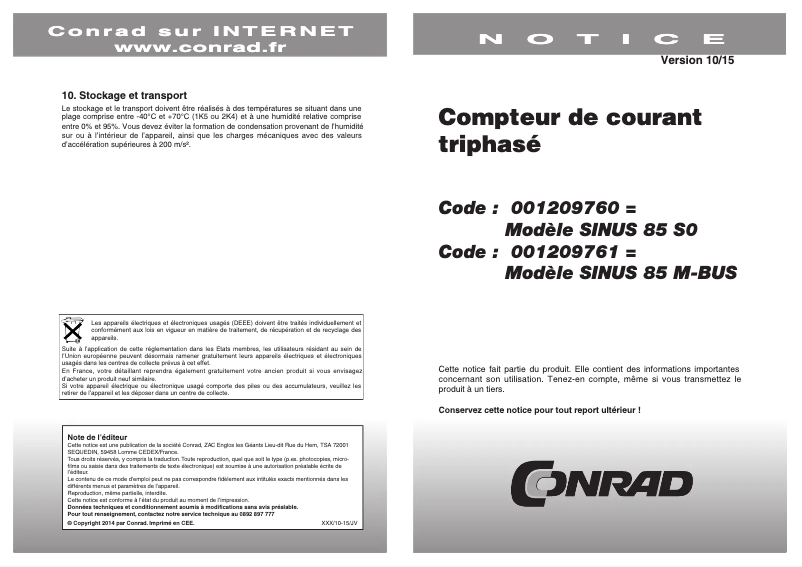 Image de la première page du manuel de l'appareil SINUS 85 M-BUS