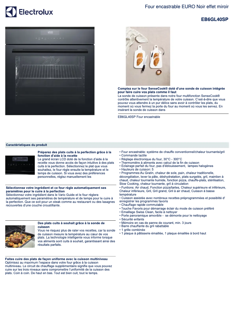 Page 1 de la notice Fiche technique Electrolux EB6GL40SP