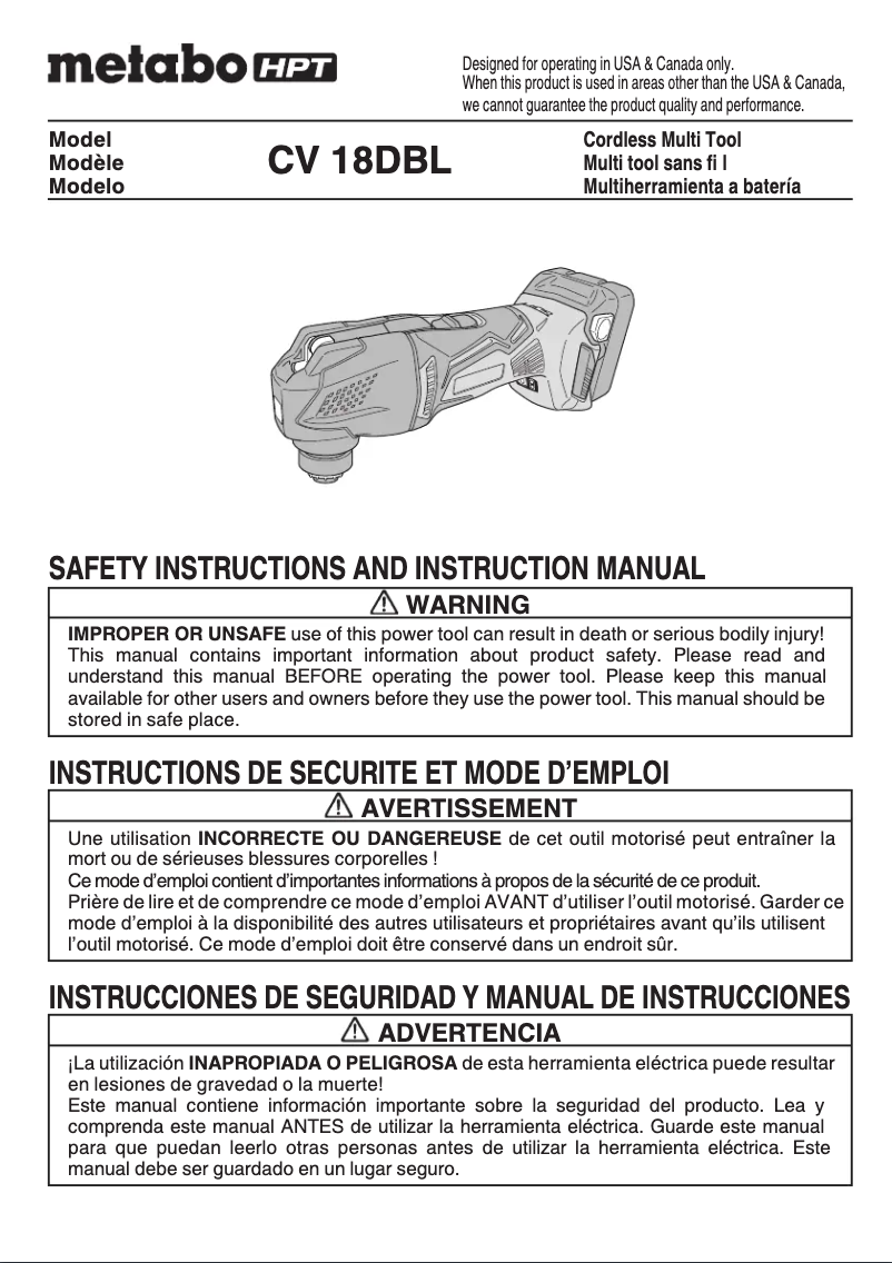 Image de la première page du manuel de l'appareil CV 18DBL