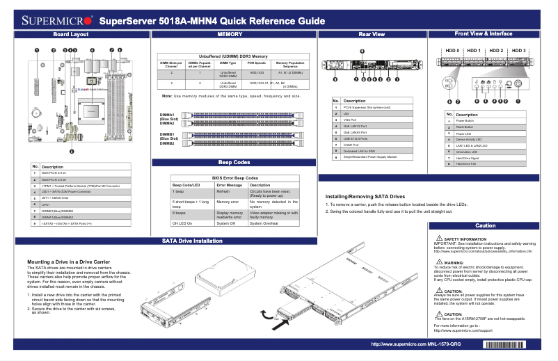 Page 1 de la notice Guide de démarrage rapide Supermicro SuperServer 5018A-MHN4