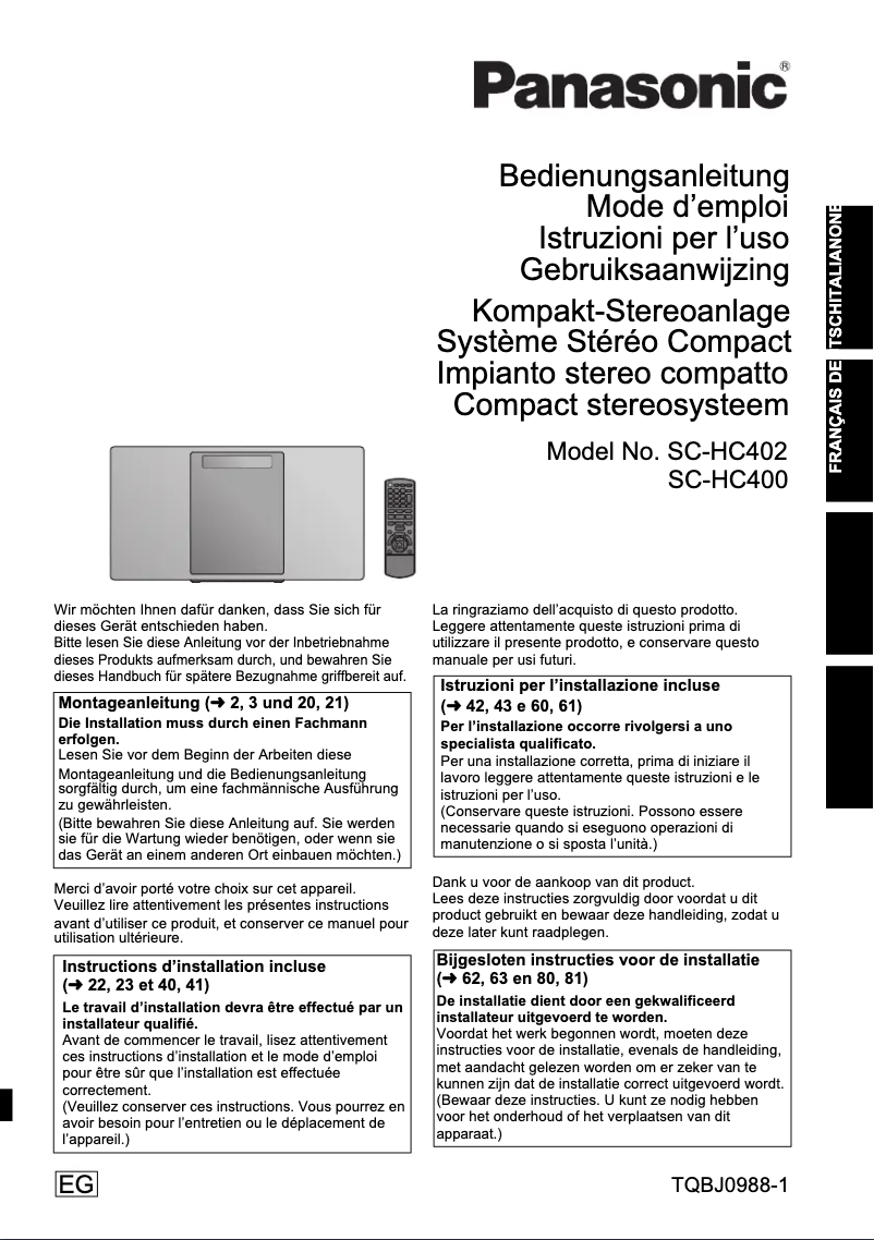 Page n°1 - Manuel utilisateur Panasonic SC-HC402
