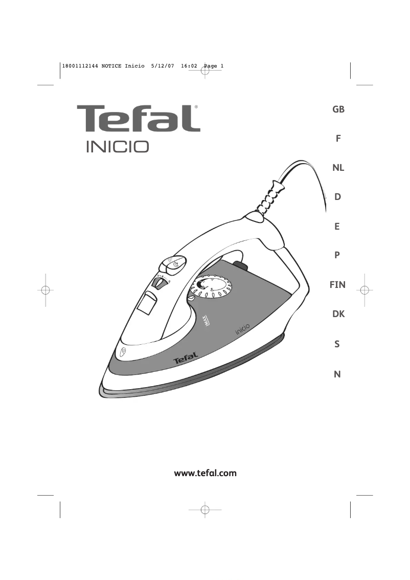Page 1 de la notice Manuel utilisateur Tefal Inicio FV1114E1